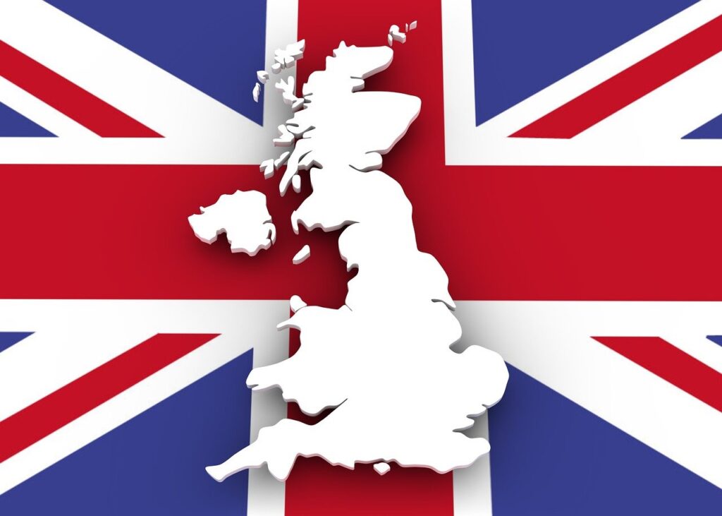 Map of UK on union flag